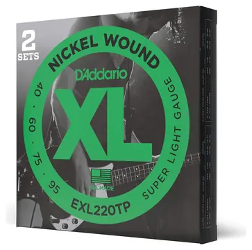 Bass Guitar Strings D'Addario EXL220TP Nickel Wound Super Light 40-95 Twin Pack