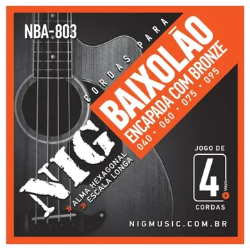 Rouxinol ENC. BAIXOLAO 04 CORDAS.040/.095 BRONZE 80/20 NIG NBA-803 (De R$125 por R$87)