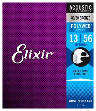 Elixir Medium (.13-.56) 80/20 Bronze w/POLYWEB Coating