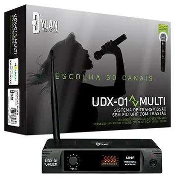 Dylan Microfone Dylan UDX-01 Sem Fio com Display Digital e Sintonizador de ate 30 Canais