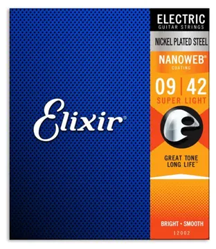 Jogo de Cordas Elixir 12002 para Guitarra Elétrica Super Light 9 a 42