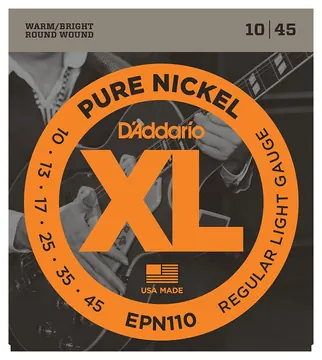 D'Addario EPN110 XL Pure Nickel Regular Light 10-45 Electric Guitar Strings