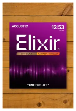 Elixir Nanoweb Coated Acoustic Guitar String Set, 80/20 Bronze, .012-.053