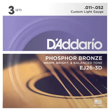 D'Addario EJ26-3D Custom Light Acoustic Guitar Strings 3-Pack 11-52