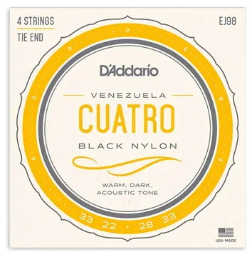 Jogo de Cordas DAddario EJ98 Black Nylon para Cuatro Venezuelano