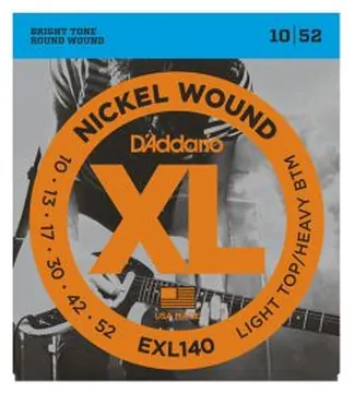 D'Addario Nickel Wound Electric Guitar Strings, Light Top/Heavy Bottom, 10-52 EXL140