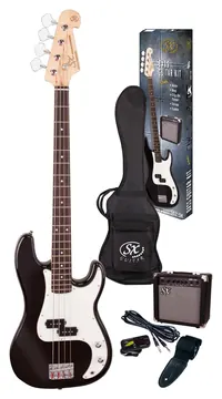 SX SB2 Precision Style Bass Package with 15-Watt Amp | Black