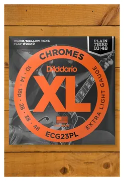 D'Addario ECG23PL Chromes Flat Wound Electric Guitar Strings - 10-48 w/Plain Third