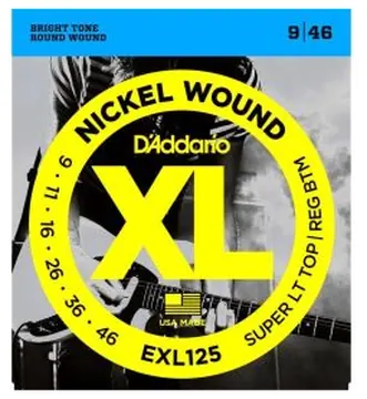 D'Addario Nickel Wound Electric Guitar Strings, Super Light Top/ Regular Bottom, 9-46 EXL125