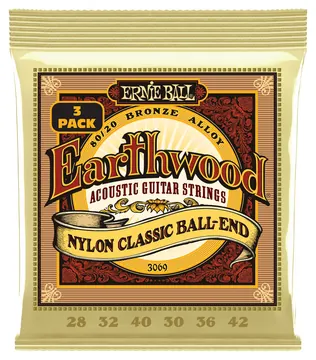 Ernie Ball 3069 Earthwood Nylon E1-E6 Ball 3Pack Saiten für Konzert-Gitarre