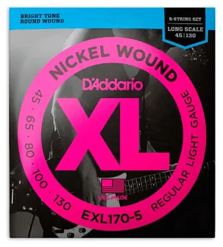 Jogo de Cordas D'Addario EXL170 5 45 130 para Baixo de 5 Cordas