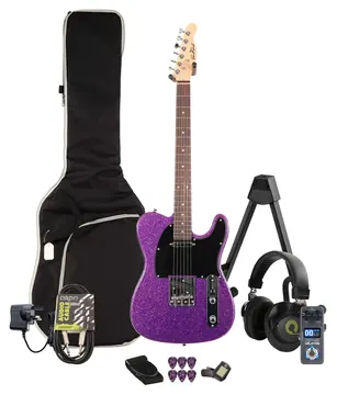 EastCoast T1 Electric Guitar in Orchid Sparkle Multi-FX & Modelling Bundle with Accessories