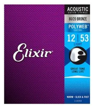 Elixir Polyweb Light Acoustic Guitar Strings, 12-53, E11050