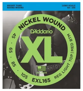 D'Addario EXL165 Nickel Wound Bass Guitar Strings, Custom Light, 45-105, Long Scale