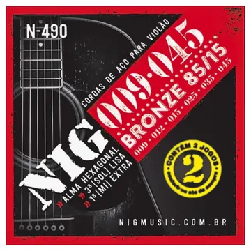 NIG Encordoamento NIG N-490 Violão Aço .009 - .045 Pack Com Dois Jogos