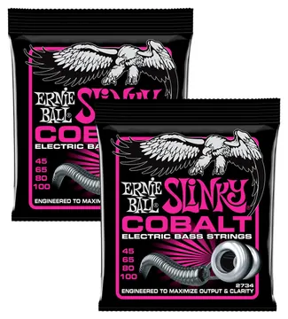 2 Sets Of Ernie Ball 2734 Super Slinky Cobalt Electric Bass Guitar Strings 45-100