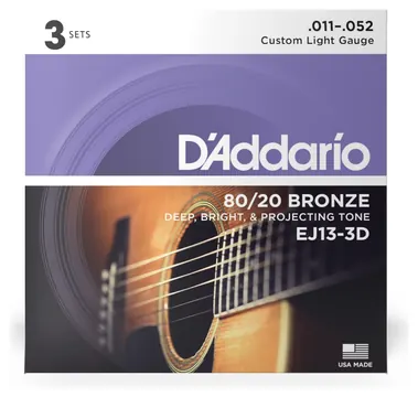 DAddario EJ13-3D Custom Light 3-Pack 011-052 80/20 Bronze. Saiten für Westerngitarre