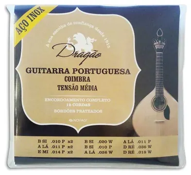 Jogo de Cordas Dragão Guitarra Portuguesa Afinação Coimbra Tensão Média Aço Inox