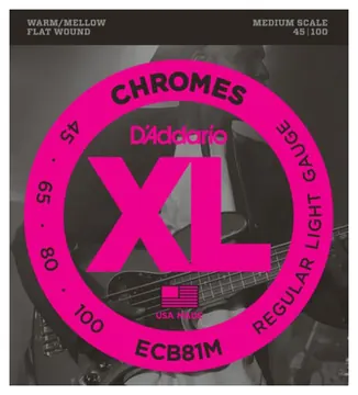 D'Addario ECB81M Chromes Flatwound Bass Guitar Strings Medium Scale 45-100