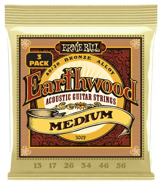 Ernie Ball 3002 Earthwood 80/20 Med 013-056 3Pack Bonze. Saiten für Akustik-Gitarre