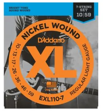 D'Addario 7-String Electric Guitar String Set, Regular Light, EXL110-7