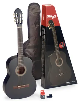 Stagg C440 M BLK PACK Gitaarset met zwarte 4/4 klassieke gitaar met lindehouten top, stemapparaat en hoes