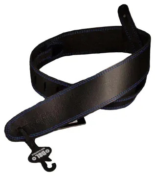 DSL Sge Guitar Strap 2.5 Inch Wide Black Leather With Blue Stitch