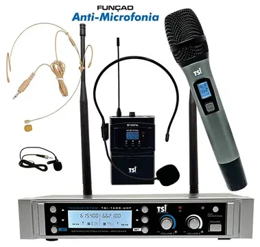 TSI Microfone Sem Fio TSI BR-8000 UHF - 600 Canais Profissionais