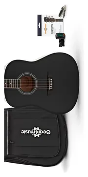 Gear4music Dreadnought Akoestische Gitaar van Gear4music + Accessoirepakket, Zwart