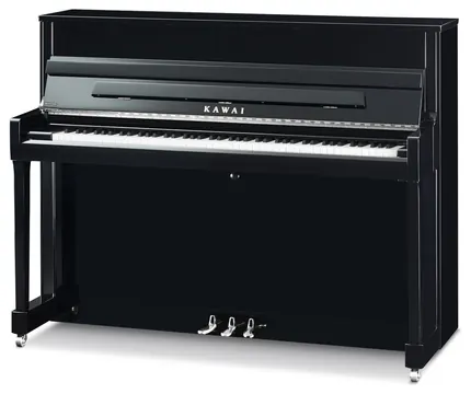 Kawai K-200 Klavier schwarz poliert mit Chrom-Beschlägen – Millennium-III-Mechanik, Fichten-Resonanzboden, ATX4 Silent-System