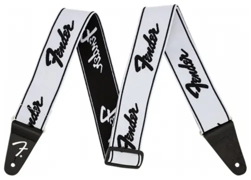 Fender WeighLess Guitar Strap 2inch Running Logo White/Black