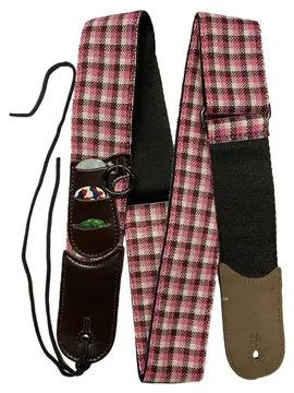 Rock You 2" Cotton Adjustable Guitar Strap w/Pick Holder - Check