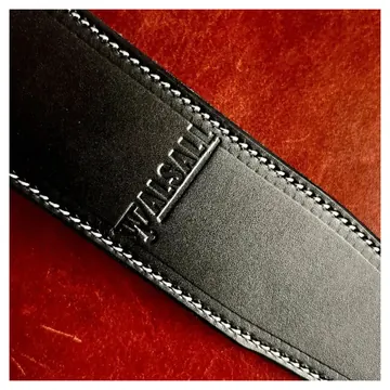 Walsall Hand Made Premium Padded Bridle Leather Guitar Strap: Coalface Black w' Ice White Stitch