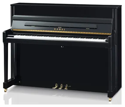 Kawai K-200 Klavier schwarz poliert – Millennium-III-Mechanik, Resonanzboden aus massiver Fichte, Hammerköpfe mit Mahagoni-Kern