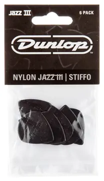 Dunlop 47P3S Nylon Jazz III Black Stiffo 1.38mm 6 Pick Play/Pack
