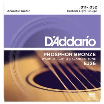 D'Addario Phosphor Bronze Custom Light Acoustic Guitar Strings, 11-52, EJ26
