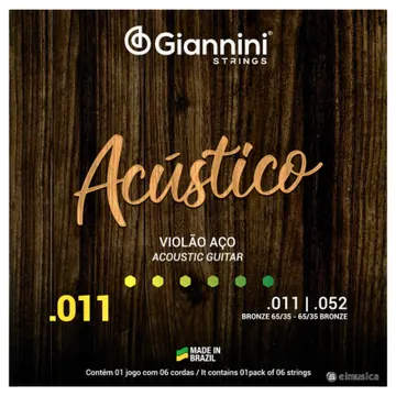 Giannini Encordoamento Giannini Acústico GESPW Violão Aço Bronze 65/35 (.011 – .052)