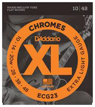 D'Addario ECG23 Chromes Flat Wound Electric Guitar Strings, Extra Light, 10-48