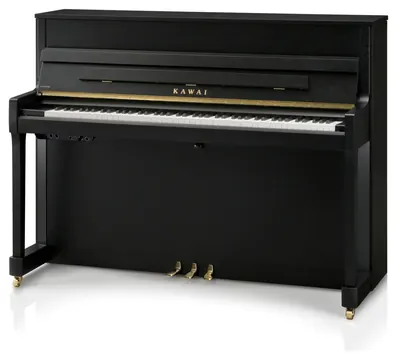 Kawai E200 Studio ATX3-L Anytime Upright Piano in Ebony Satin with Brass Fittings