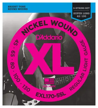 D'Addario EXL170-5SL XL Nickel Wound Regular Light 45-.130 Bass Guitar Strings