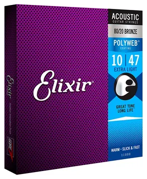 Elixir Acoustic Strings Elixir 11000 Polyweb 10-47 Extra Light 100% Genuine