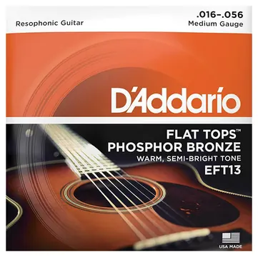 D'Addario EFT13 Flat Tops Resophonic Guitar Strings (Medium Gauge, Phosphor Bronze)