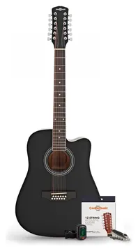 Gear4music Dreadnought 12-snarige Akoestische Gitaar & Accessoireset van Gear4music, Zwart