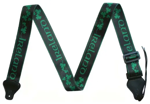 Leathergraft Ireland Guitar Strap Green on Black Shamrock Design
