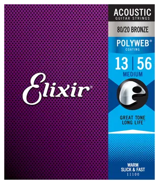 Elixir 11100 Polyweb Bronze Light/Medium 013-056 Anti Rust Plain Steel. Saiten für Westerngitarren.