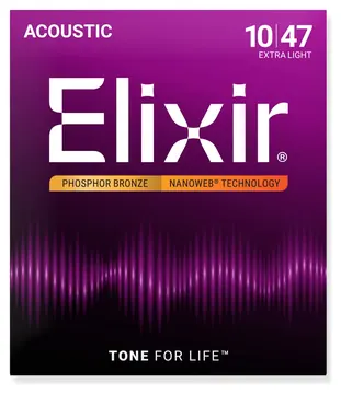 Elixir 10-47 Acoustic Guitar Strings - Premium Nanoweb Coated for Durability and Tone