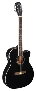 J.N GUITARS BES-ACE BK Zwarte elektro-akoestische gitaar, auditoriummodel, met massief sparren top, Bessie-serie