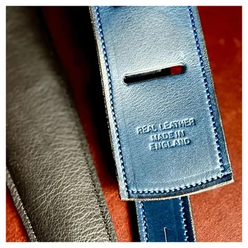 Walsall Hand Made Premium Padded Bridle Leather Guitar Strap: Deep Ocean Blue w' Blue Stitch