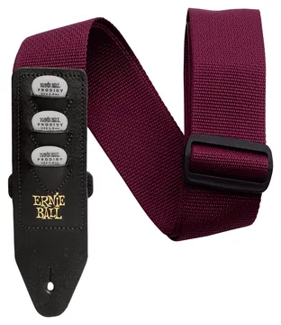 Electric Guitar Strap Ernie Ball With Pick Holders, Burgundy 100% Genuine