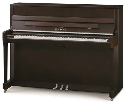 Kawai K200SL Upright Piano in Dark Brown Walnut Satin with Chrome Fittings
